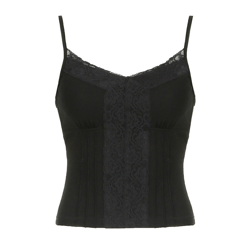 Damen Spaghetti-Trägertop mit romantischem Spitzenbesatz und taillierter Silhouette Drune