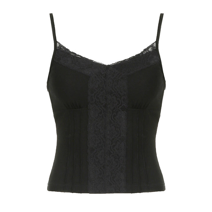 Damen Spaghetti-Trägertop mit romantischem Spitzenbesatz und taillierter Silhouette Drune