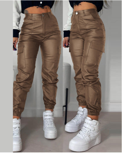Damen modische Cargo-Hose mit elastischem Bund und Eingrifftaschen Drune