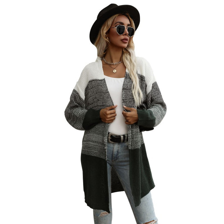 Damen lässiger Strickcardigan mit blockierendem Design und weiten Ärmeln Drune
