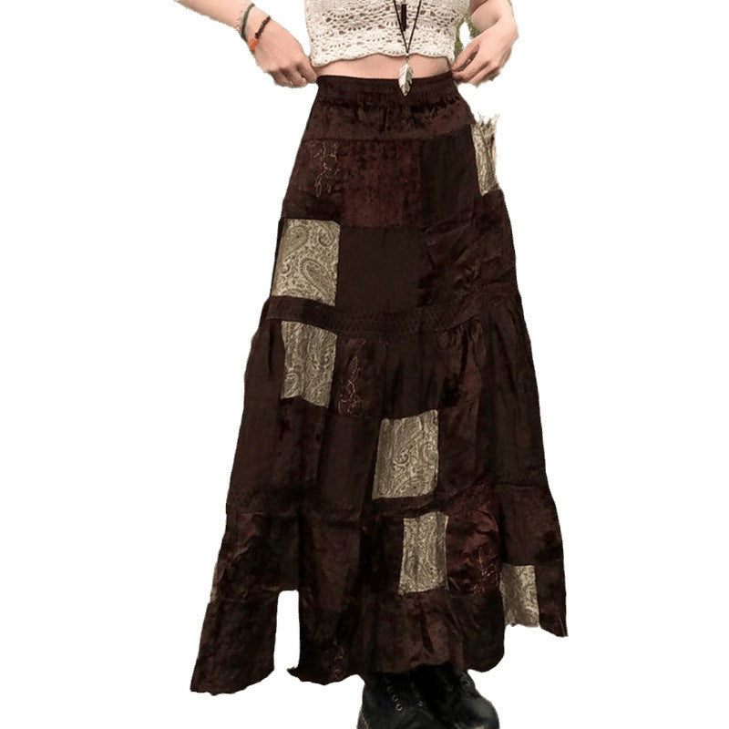 Damen Maxirock mit floralen Patchwork-Mustern und voluminösem Saum Drune