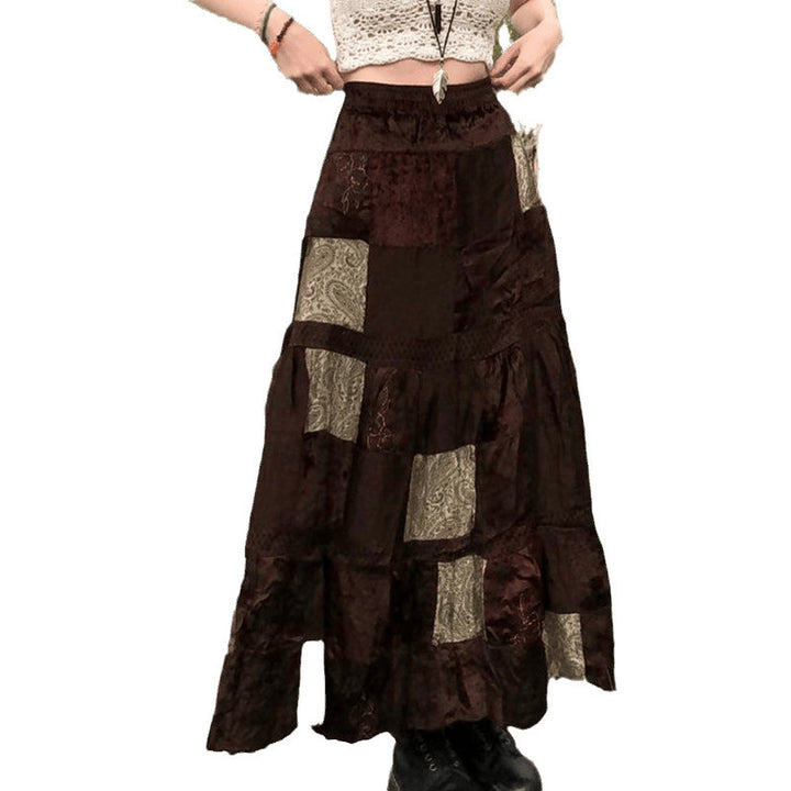 Damen Maxirock mit floralen Patchwork-Mustern und voluminösem Saum Drune