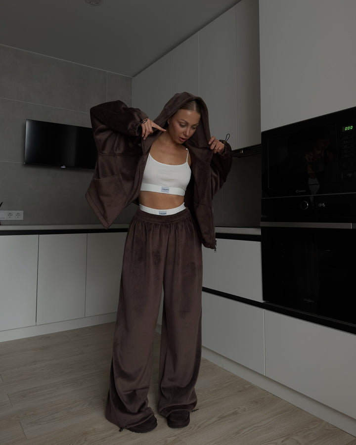 Damen Sportlicher Fleece-Anzug mit weiter Passform und Kapuze Drune