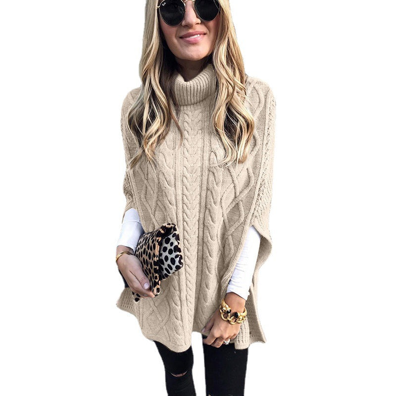 Damen Strickponcho mit hohem Kragen Drune