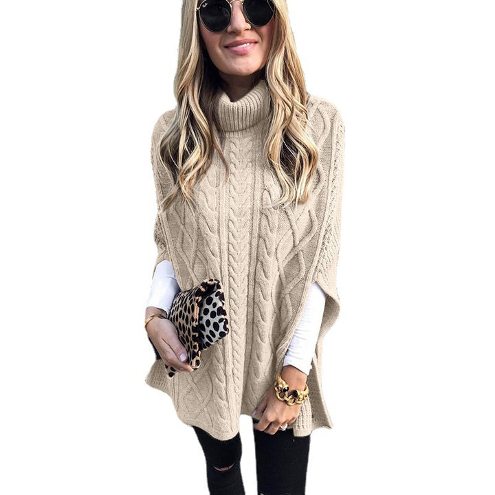 Damen Strickponcho mit hohem Kragen Drune
