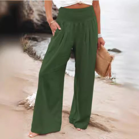 Damen Luftige Leinenhose mit elastischem Bund und Weitschnitt Drune