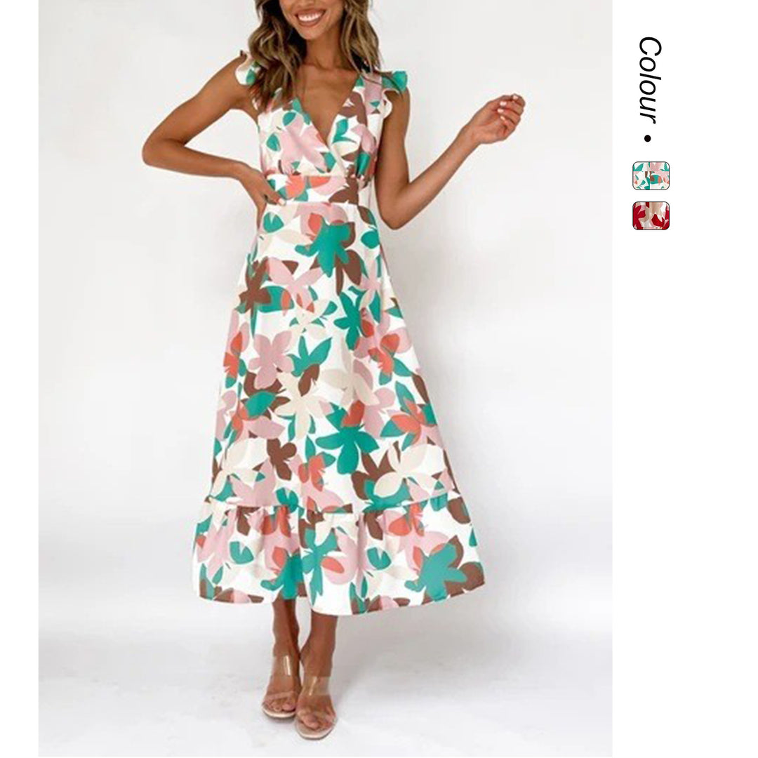 Damen Langärmliges Maxikleid mit verspieltem Rüschendesign und offenem Rücken Drune