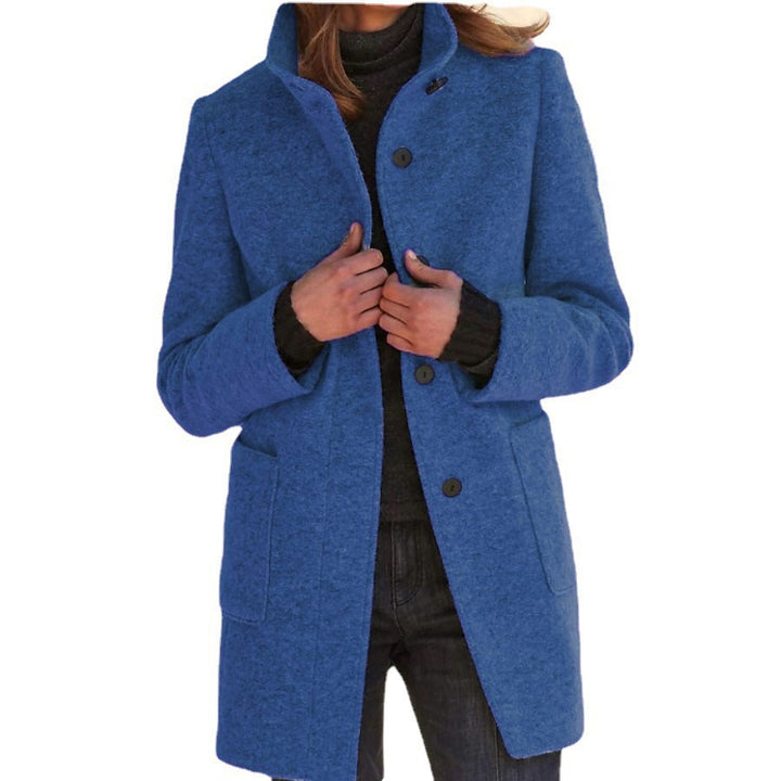 Unisex nan leichter Übergangs-Mantel mit Stehkragen, verdeckter Knopfleiste und aufgesetzten Taschen Drune