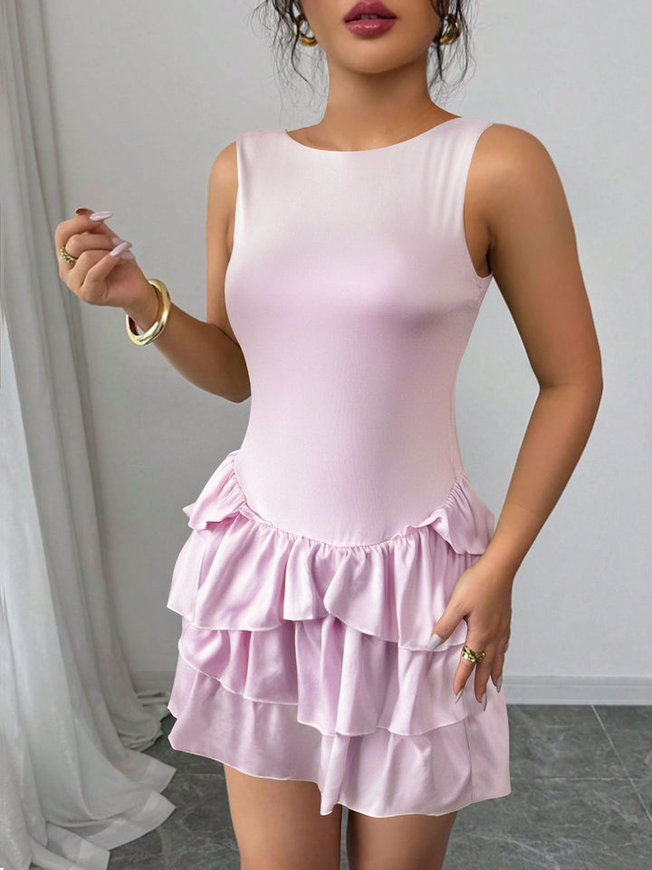 Damen Sommerliches Rüschenkleid mit figurbetontem Oberteil und schwingendem Saum Drune