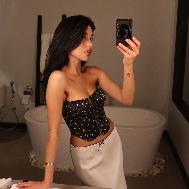 Damen-Spitzentop mit verstellbaren Trägern und floralem Muster Drune