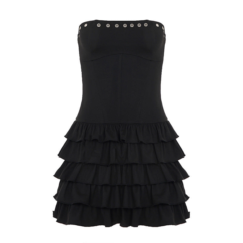 Damen Rüschensommerkleid mit dekorativen Druckknöpfen Drune