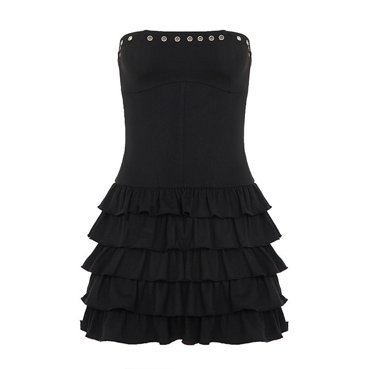 Damen Rüschensommerkleid mit dekorativen Druckknöpfen Drune