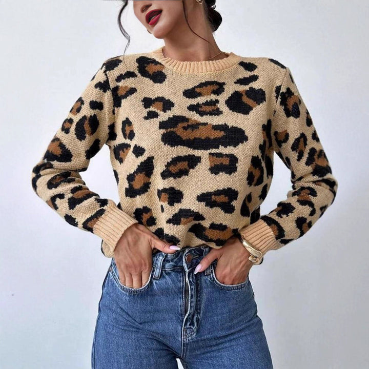 Damen Grobstrickpullover mit modernem Leopardenmuster und lässigem Schnitt Drune