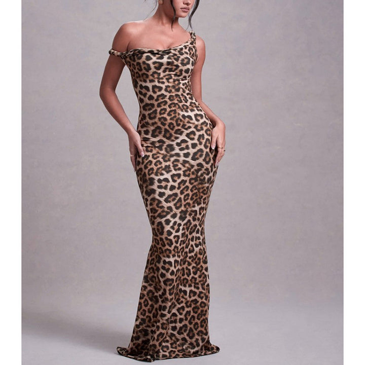 Damen Langarm Maxikleid im eleganten Leopardenmuster Drune