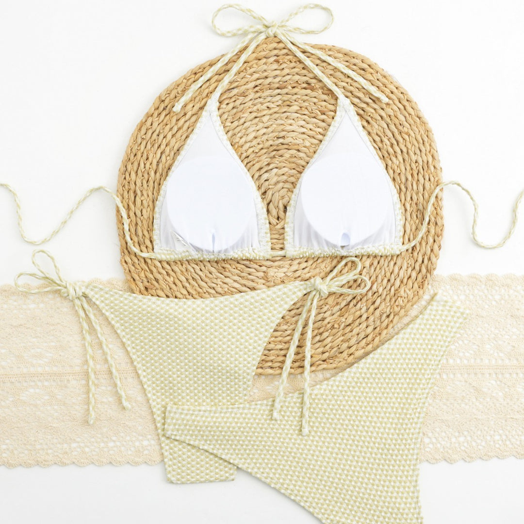 Damen Triangel-Bikini-Set mit verstellbaren Trägern und klassischem Karomuster Drune