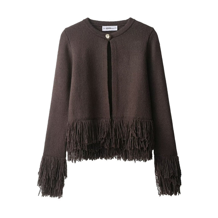 Damen trendige Fransenstrickjacke Drune