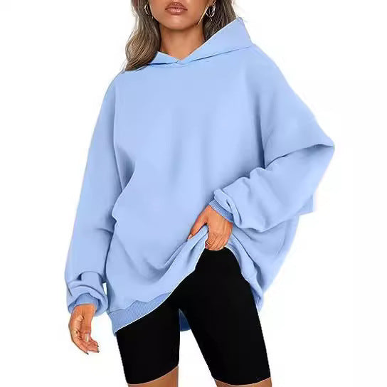 Damen nan Oversize-Kapuzenpullover im Longline-Schnitt mit Raglanärmeln und weichem Innenfutter Drune