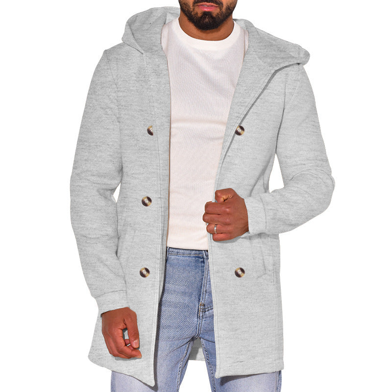 Herren modische Jacke mit Kapuze und doppelter Knopfleiste Drune