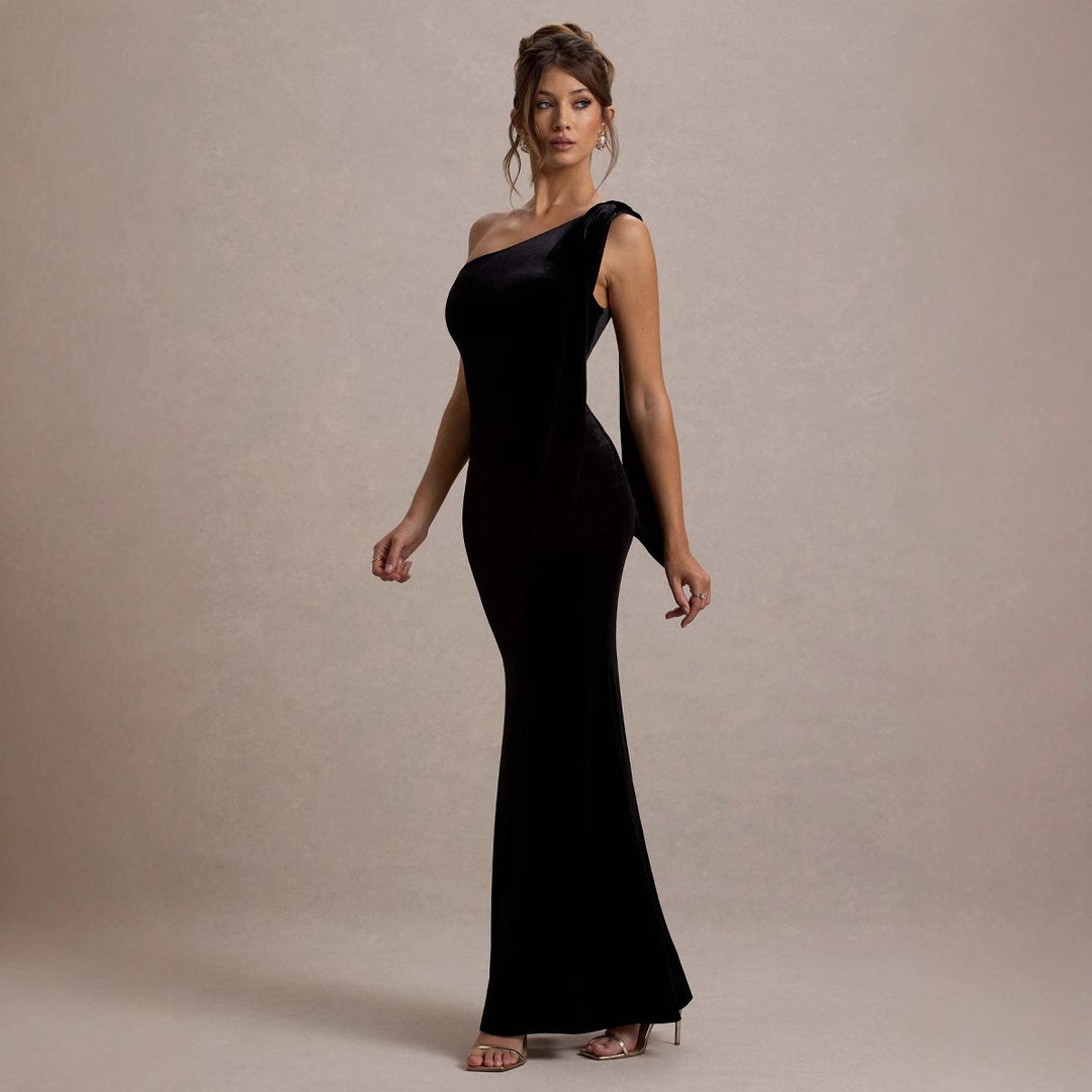 Damen Elegantes Maxikleid mit schulterfreiem Design und schmaler Silhouette Drune