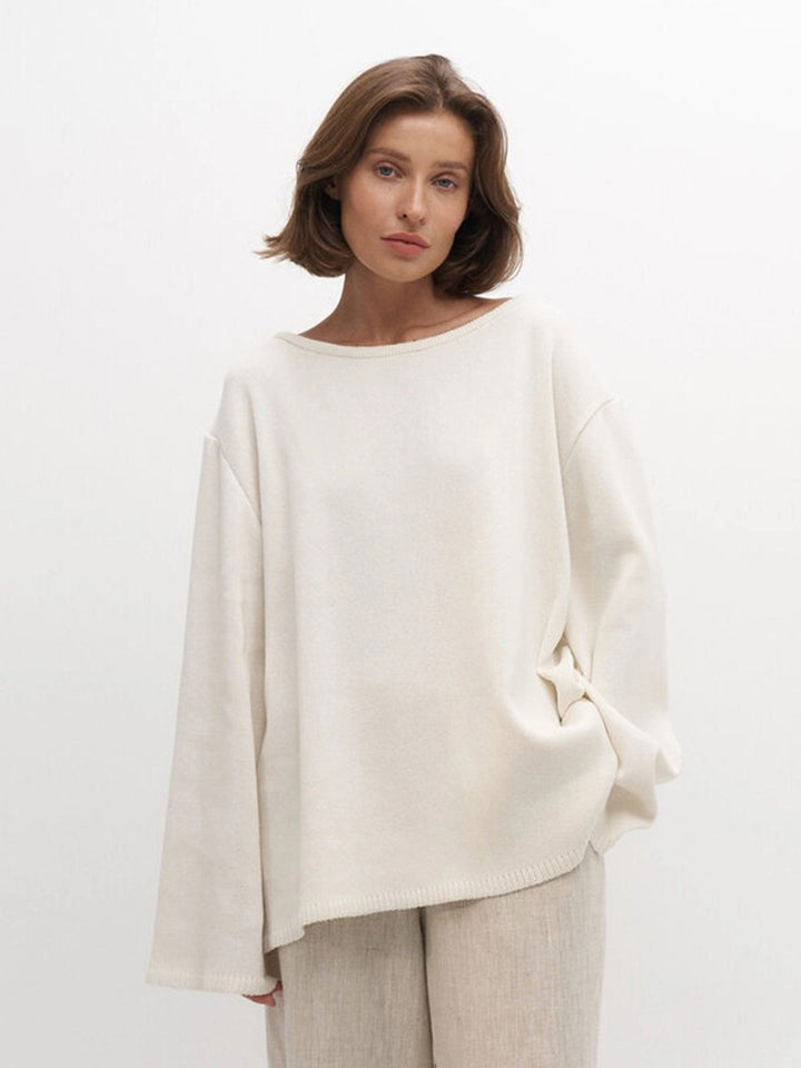 Damen Relaxed Fit Pullover mit tiefem Rundhalsausschnitt und weiten Ärmeln Drune
