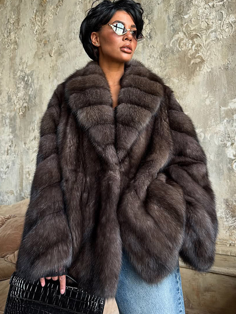 Damen luxuriöse Kunstfelljacke mit weitem Schnitt und modischen Details Drune