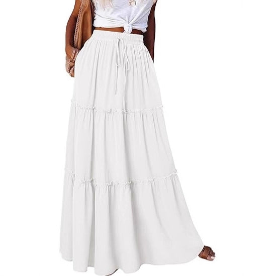 Damen luftiger Maxirock mit Rüschendetails Drune