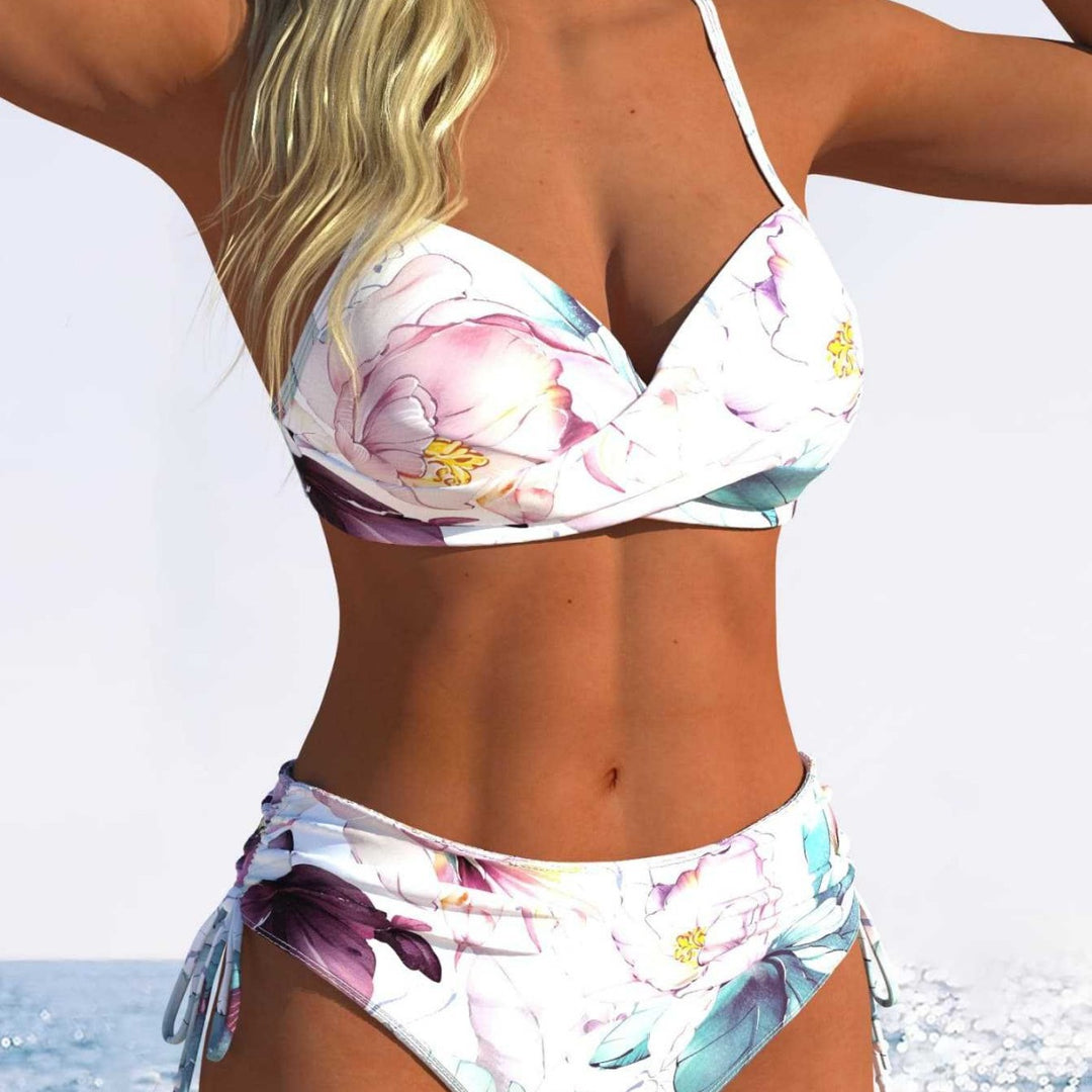 Damen Bikini-Set mit gepolstertem Oberteil und hohem Bund Drune
