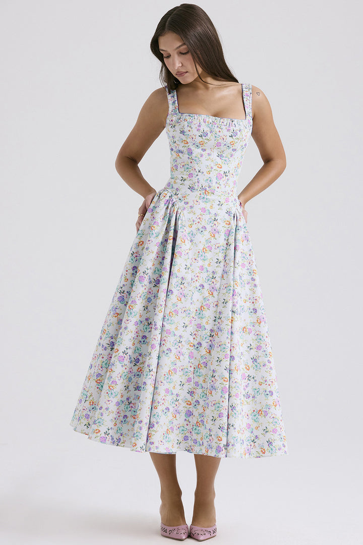 Damen Midi-Kleid mit floralem Muster und angeschnittenem Rock Drune