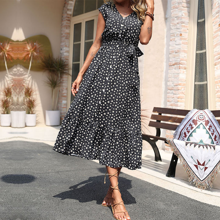 Damen Maxikleid mit blühendem Muster und Rüschendetails Drune