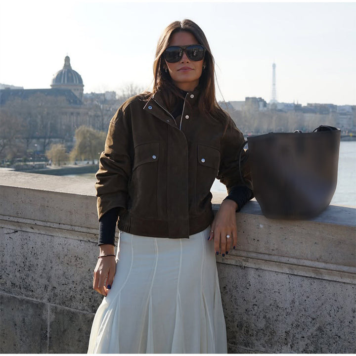 Damen lässige Suede-Jacke mit funktionalen Taschen und modernem Design Drune