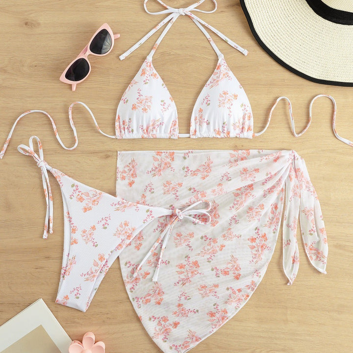 Damen Triangel-Bikini mit floralem Muster und zartem Cover-Up Drune