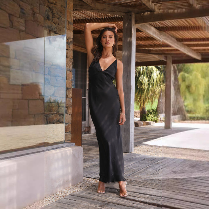 Damen Elegantes und figurbetontes Abendkleid mit tiefem V-Ausschnitt und schmalem Schnitt Drune