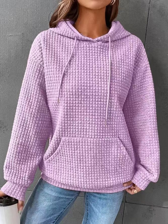 Damen Waffelstruktur Kapuzenpullover mit gemütlichem Schnitt und praktischer Tasche Drune