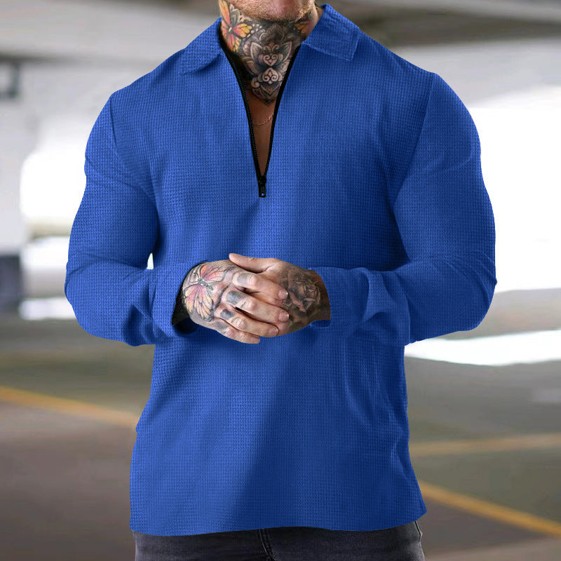 Herren nan schmales Halbzip-Polo mit Waffelstruktur offener Kentkragen und cleanem Minimal-Design Drune