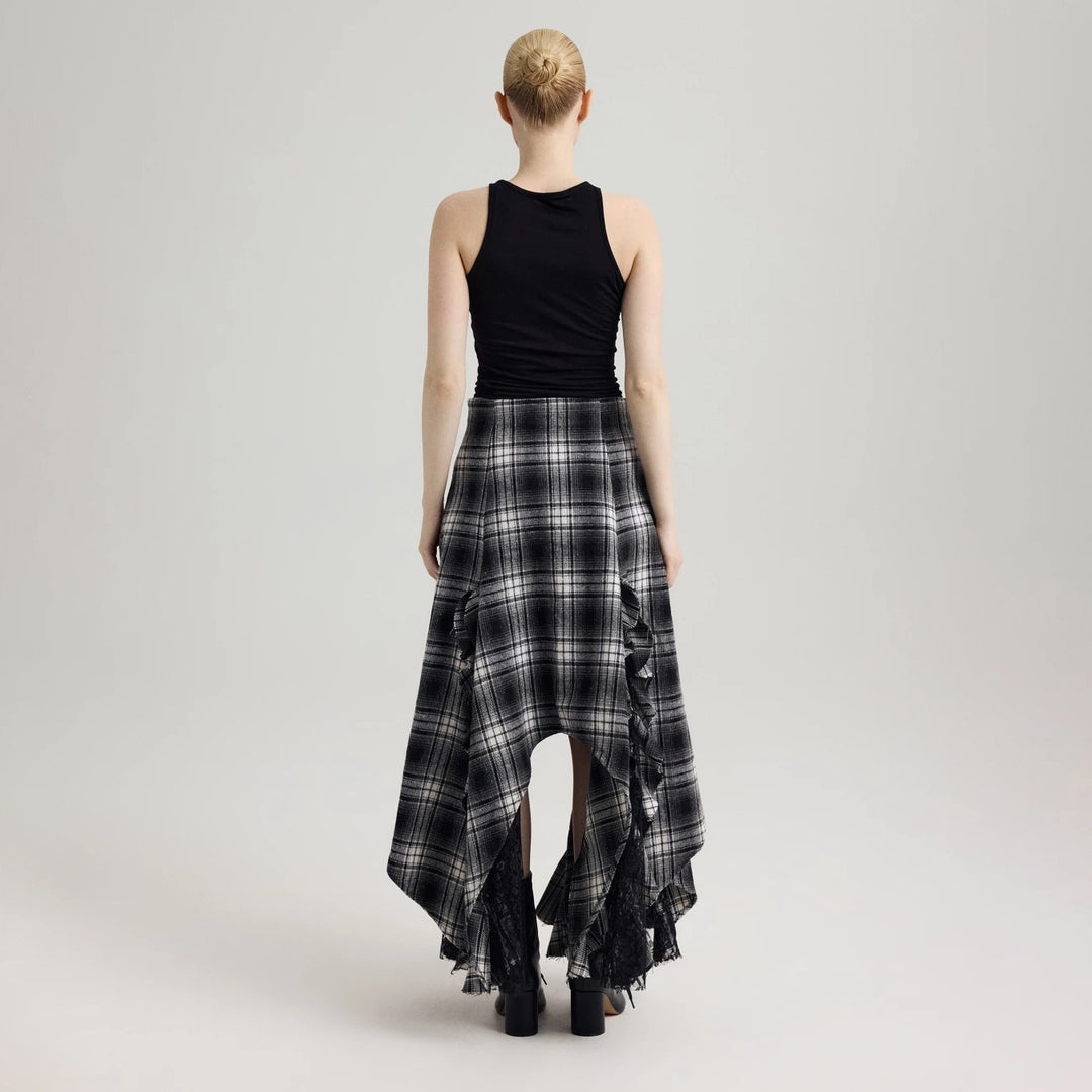 Damen Maxirock mit asymmetrischem Saum und Rüschendetails Drune