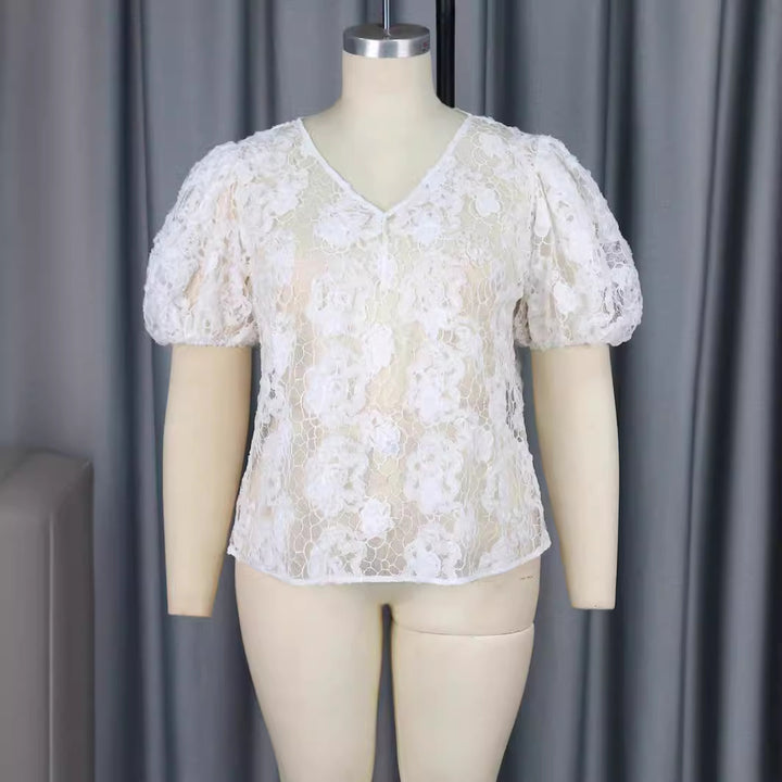 Damen Bluse mit romantischen Spitzenärmeln und floralem Muster Drune