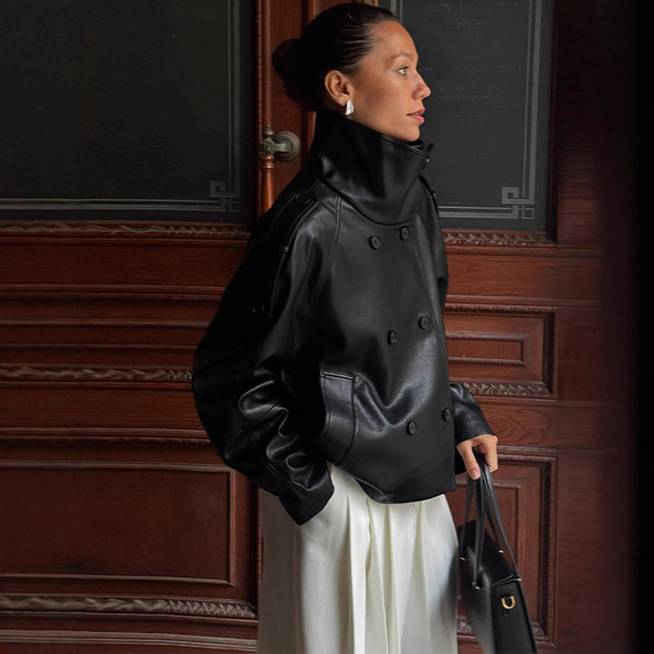 Damen Modische Bikerjacke aus Kunstleder Drune