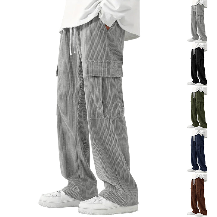 Herren nan weit geschnittene Cord-Cargohose mit Tunnelzugbund und großen Klappentaschen Drune