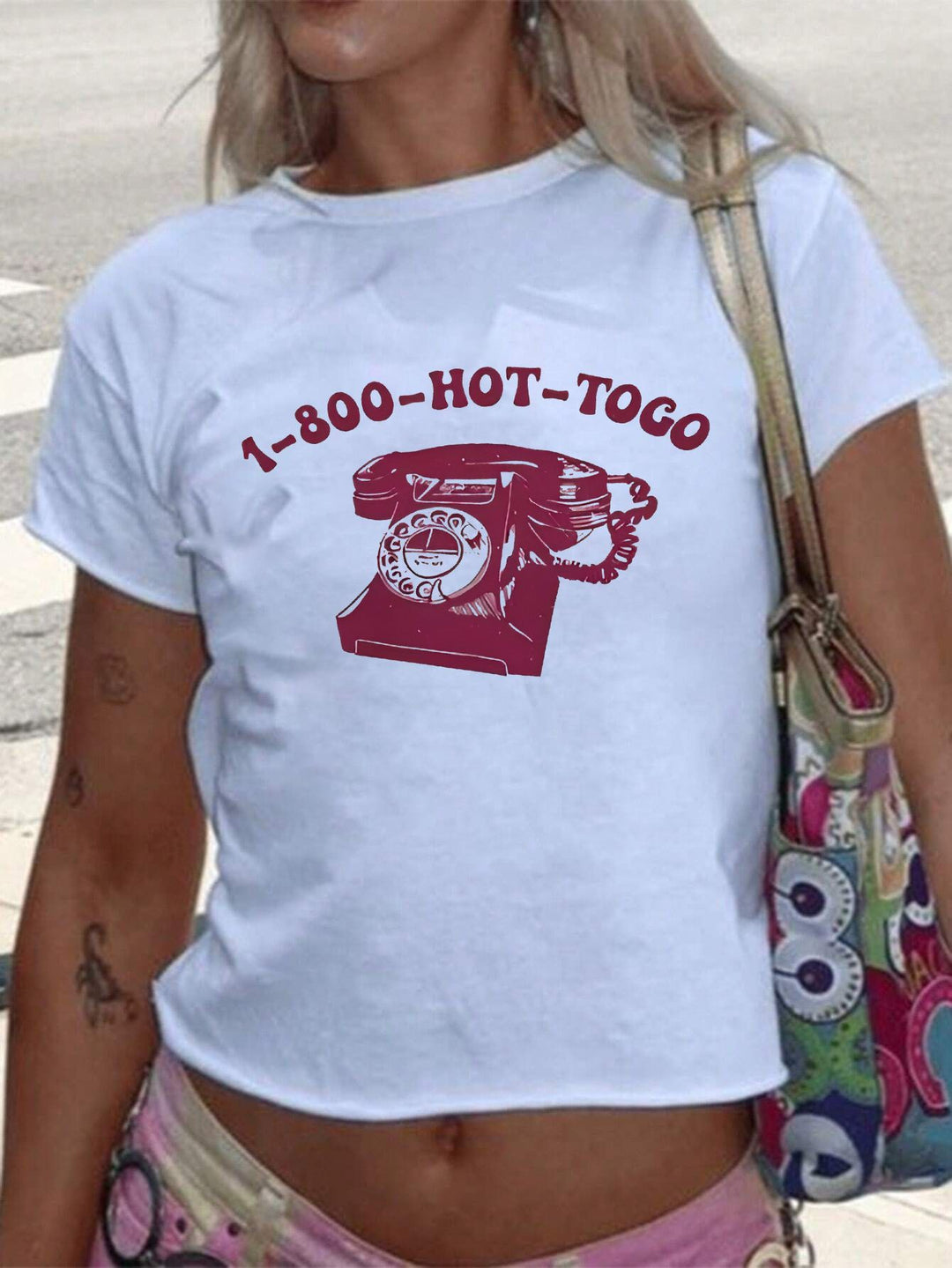 Damen Crop-T-Shirt mit kreativem Telefon-Design Drune