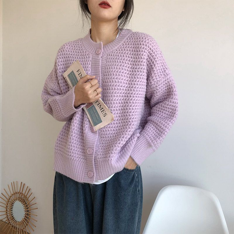 Damen Grobstrickjacke mit Knopfdetails und oversized Schnitt Drune