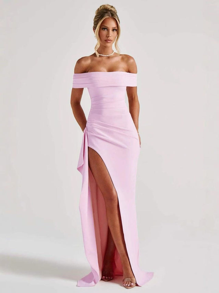 Damen Elegantes Off-Shoulder-Maxi-Kleid mit Hohem Schlitz Drune