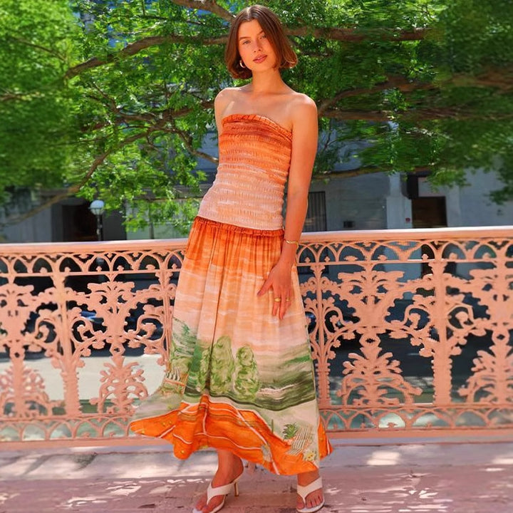 Damen Maxi-Wickelkleid mit elastischem Oberteil und fließendem Rock Drune