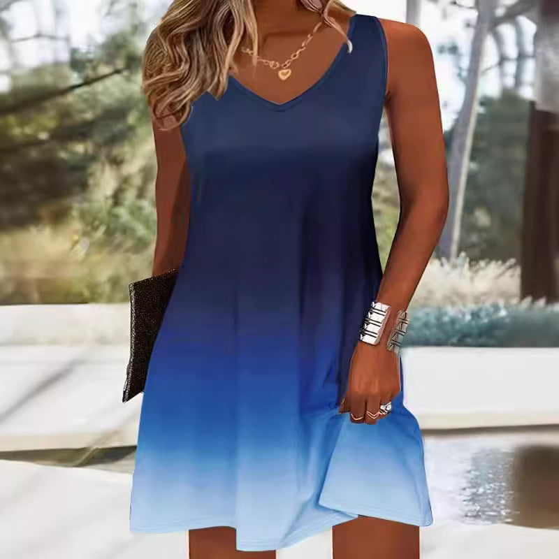 Damen Sommerliches V-Ausschnitt Kleid im modischen Ombre-Design Drune