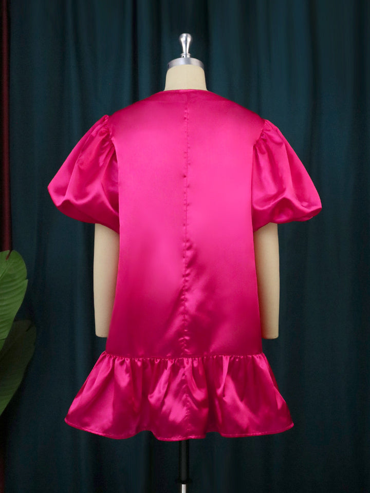 Damen Puffärmel Kleid Drune
