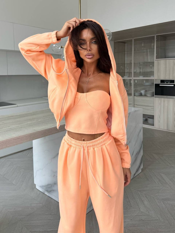 Damen lässiges Freizeit-Set mit kurzem Oberteil und bequemen Jogginghosen Drune