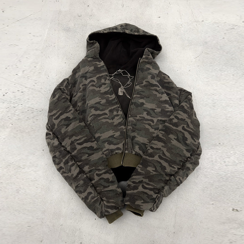 Damen lässige Camouflage-Bomberjacke mit doppeltem Material Drune