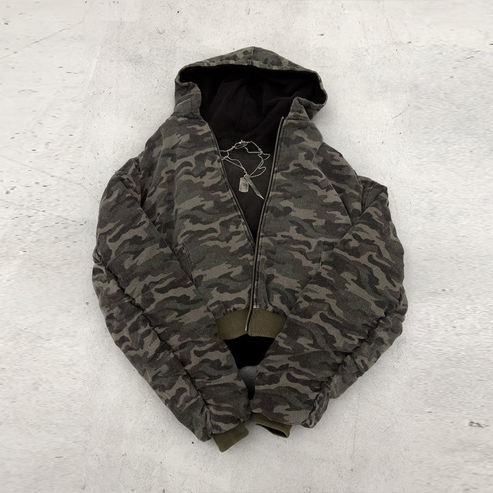 Damen lässige Camouflage-Bomberjacke mit doppeltem Material Drune