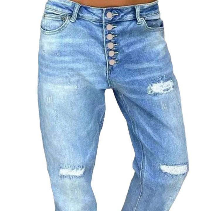 Damen Mom-Jeans mit Knopfverschluss und stylischen Distressed-Details Drune