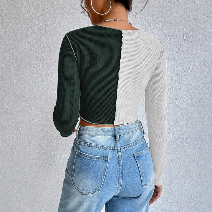 Damen cropped Langarmshirt mit zwei Farben und modischem Rippdesign Drune
