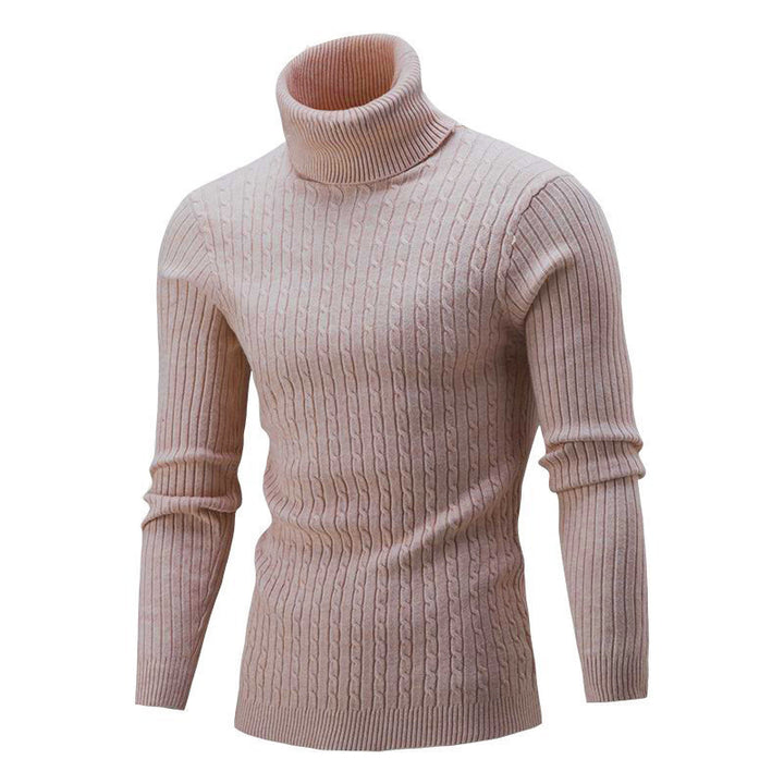 Herren nan gerippter Rollkragenpullover mit Zopfmuster und körpernaher Slim-Fit-Silhouette Drune